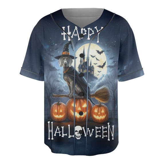 Happy Halloween Weimaraner Witch Pumpkins Bats All Over Print 3D Baseball Shirt Weim Gray Ghost Dog Lover Softball Sport - 13012