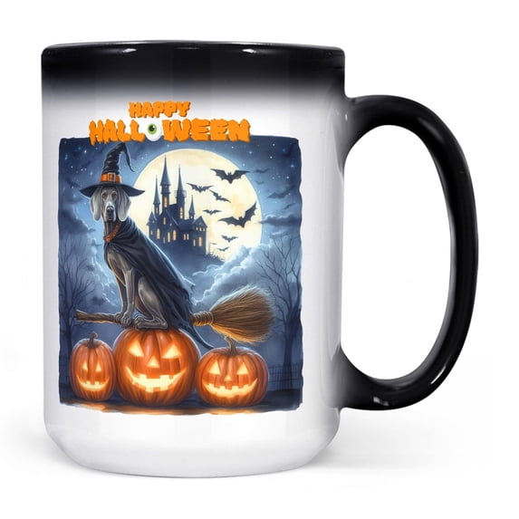 Happy Halloween Weimaraner Witch Pumpkins Bats Heat Color Changing Mug Weim Gray Ghost Dog Lover Magic Coffee Mug - 13012
