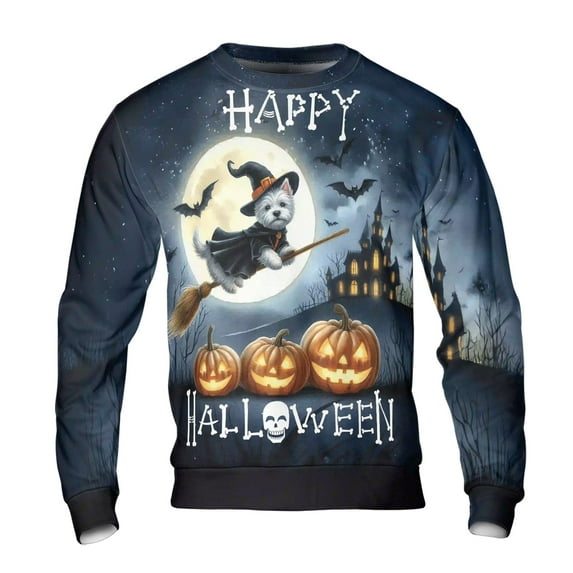 Happy Halloween West Highland White Terrier Witch Pumpkins Bats All Over Print 3D Sweatshirt Unisex Merch Westie Westy Dog Lover - 13012