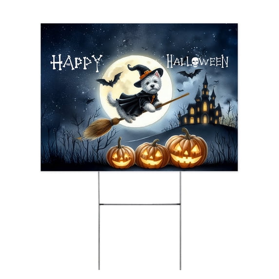 Happy Halloween West Highland White Terrier Witch Pumpkins Bats Yard Sign Westie Westy Dog Lover Outdoor Home Lawn Garden Porch Decor - 13012