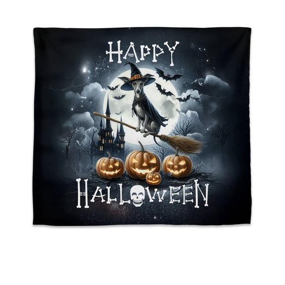 Happy Halloween Whippet Witch Pumpkins Bats Tapestry Dog Lover Wall Hanging Backdrop Home Decor - 13012