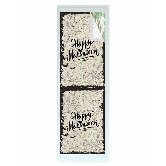 Happy Halloween Window Privacy Film Stained Glass Window Film Decorative Windows Cover Static Windows Cling for Glass Door Beige Retro Farmhouse Horror Bats Cobweb Stickers for Bathroom 17.7"x78.7"