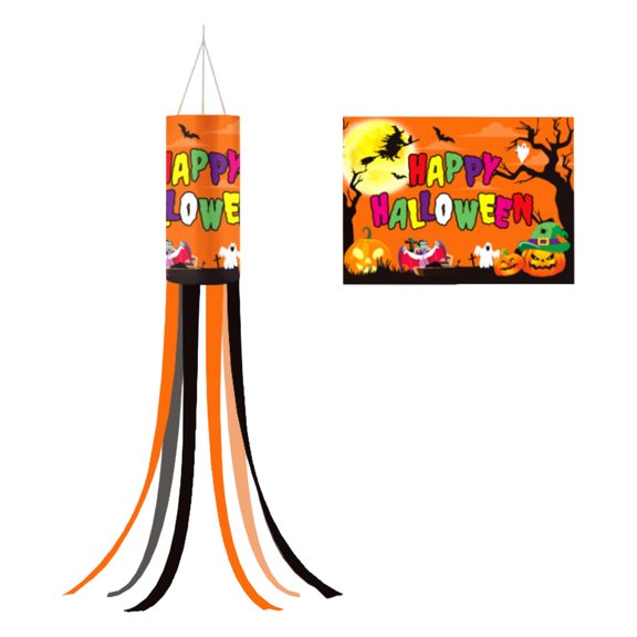 Happy Halloween Windsock Flag, 39 Inch Outdoor Hanging Decor with Long Streamers, Weather Resistant Polyester Yard Garden Patio Party Decoration for Fall