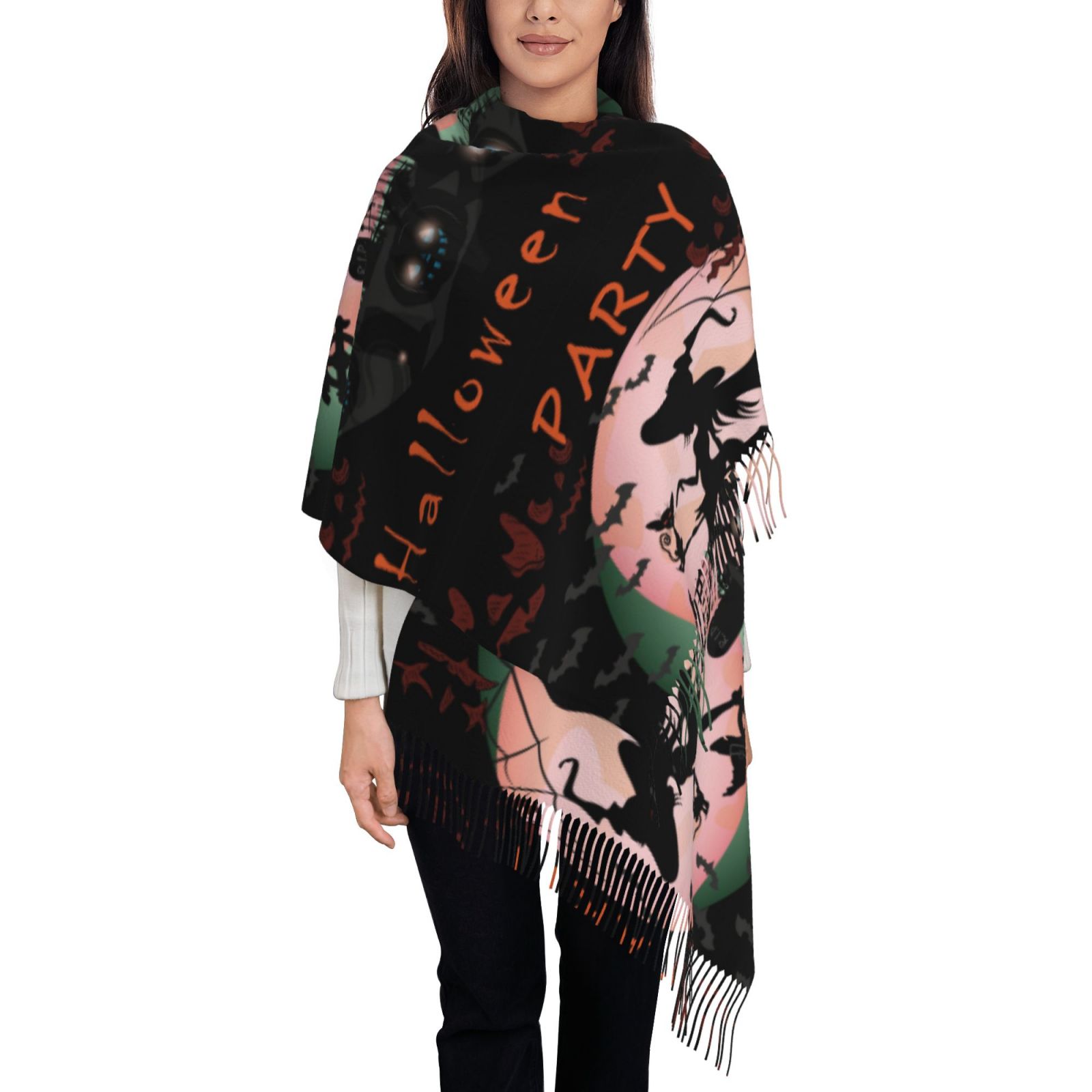 Happy Halloween Winter Scarf, Shawl Warm Wraps Fashion Fringed Scarves Classic Winter/Fall
