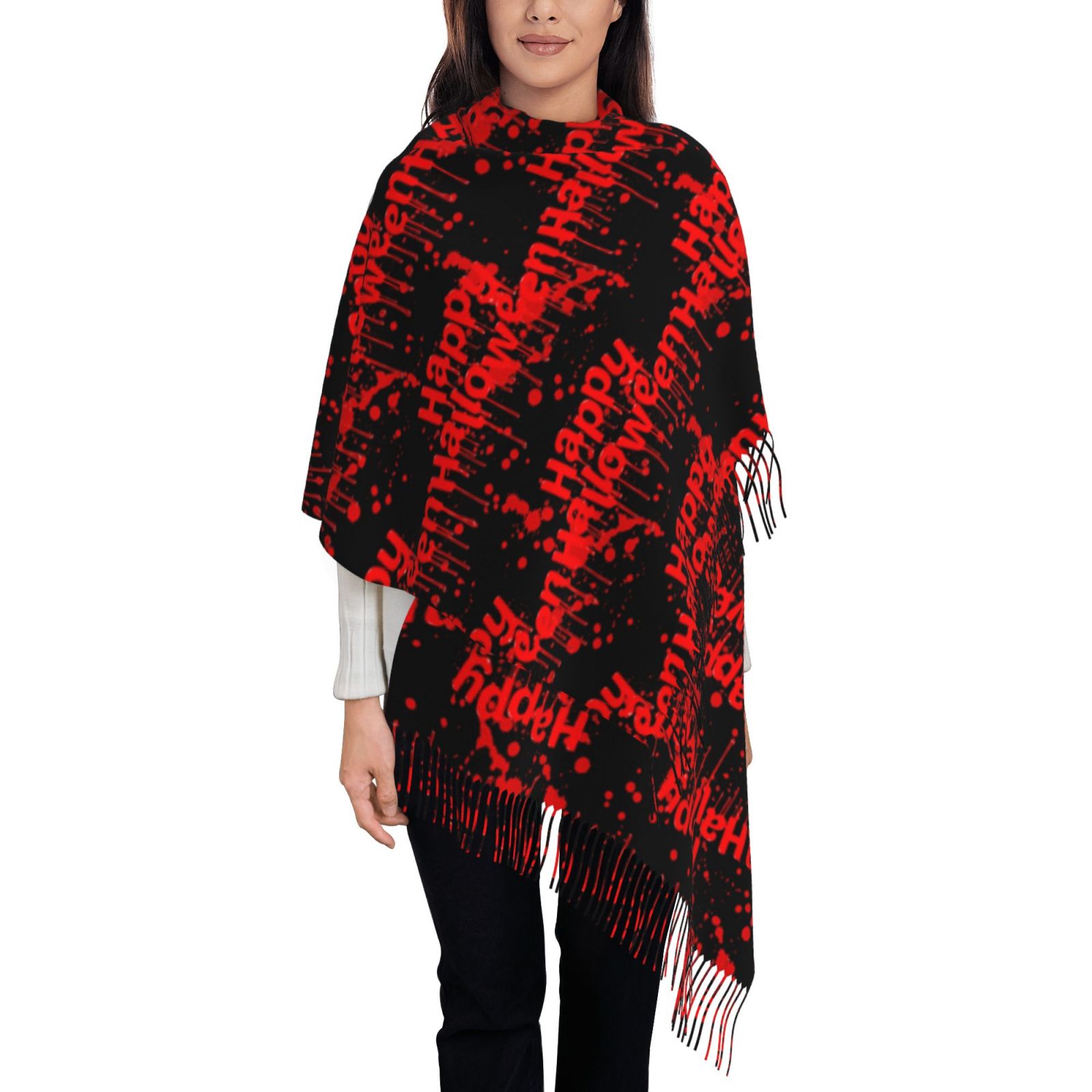 Happy Halloween Winter Scarf, Shawl Warm Wraps Fashion Fringed Scarves Classic Winter/Fall