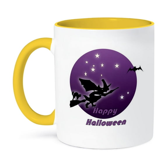 3dRose, Happy Halloween Witch, 11oz Two-Tone Yellow Mug