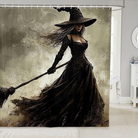 Happy Halloween Witch Fabric Shower Curtain, Waterproof