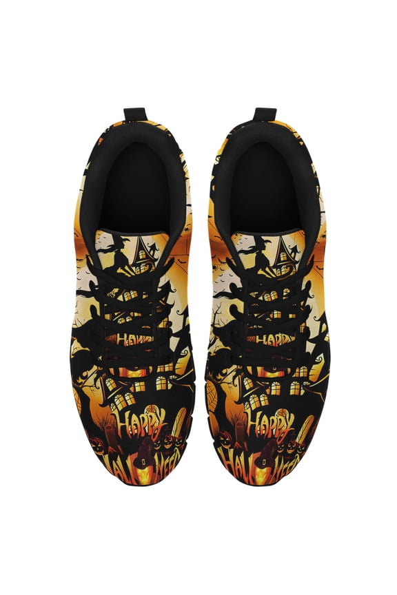 Happy Halloween Witch Running Shoes Sneakers Mesh Black Size 9