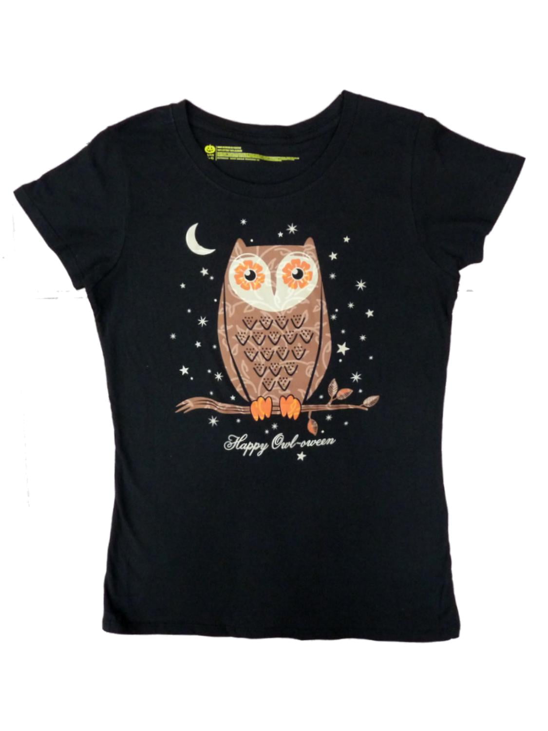 Happy Halloween Womens Black Happy Owl-oween T-Shirt Owl Tee Shirt Top S  46 - Walmart.com