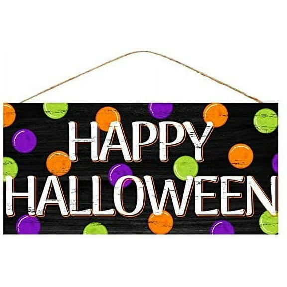 Happy Halloween Wooden Welcome Sign - 12.5" x 6", Black, White, Orange, Purple, Lime, Front Door, Home, Greeting, School, Classroom, Party Decor, Fundraiser, Fall, Autumn, Trick or Treat