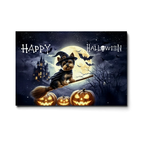 Happy Halloween Yorkshire Terrier Witch Pumpkins Bats Horizontal Matte Canvas Poster Yorkie Dog Lover Gifts Wall Art Home Decor - 13012