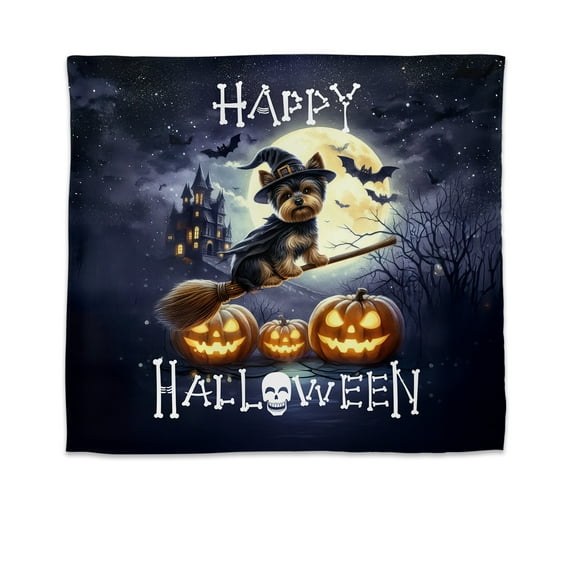 Happy Halloween Yorkshire Terrier Witch Pumpkins Bats Tapestry Yorkie Dog Lover Gifts Wall Hanging Backdrop Home Decor - 13012