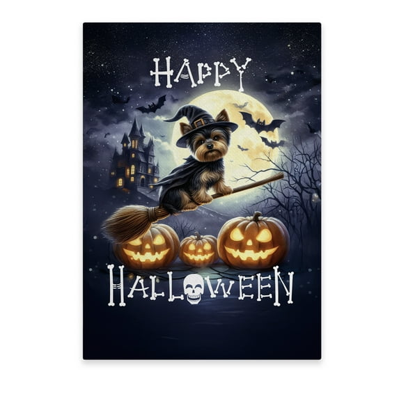 Happy Halloween Yorkshire Terrier Witch Pumpkins Bats Vertical Matte Canvas Poster Yorkie Dog Lover Gifts Wall Art Home Decor - 13012