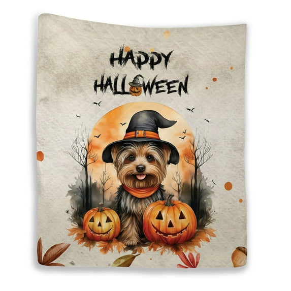 Happy Halloween Yorkshire Terrier Witches Hat Pumpkin Carving Quilt Blanket Yorkie Dog Lover Gifts Cozy Comforter Throw Blanket - 02019