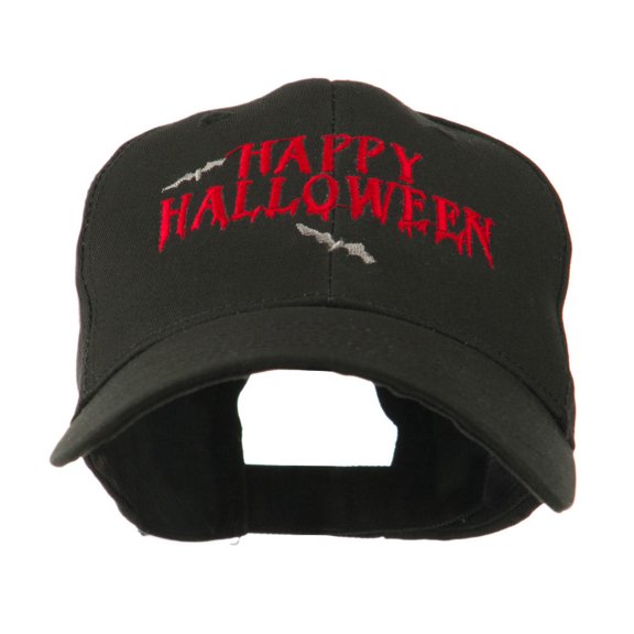 Happy Halloween with Bats Embroidered Cap - Black OSFM