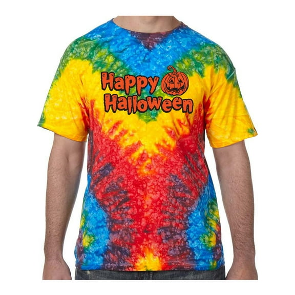 Happy Halloween with Pumpkin Tie Dye Tee Shirt - Woodstock, Large