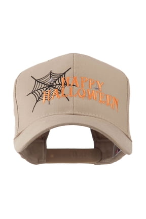Happy Halloween with Spider Web Embroidered Cap - Khaki OSFM