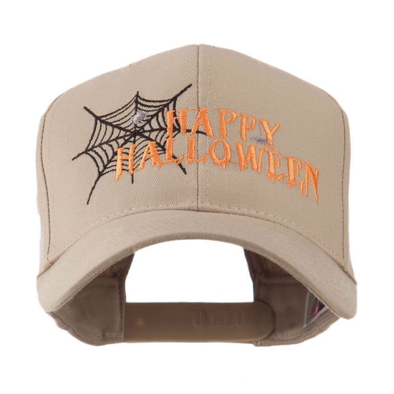 Happy Halloween with Spider Web Embroidered Cap - Khaki OSFM