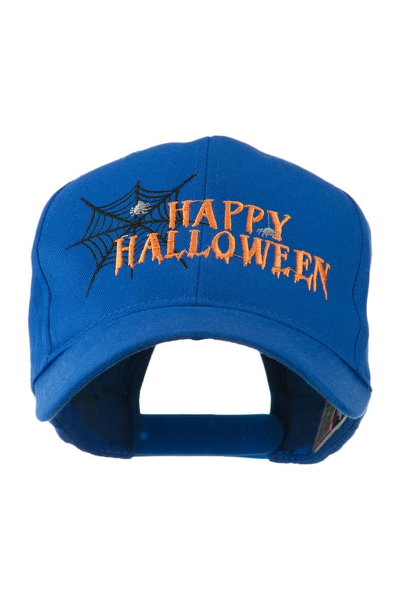 Happy Halloween with Spider Web Embroidered Cap - Royal OSFM