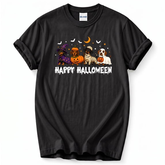 Happy Halloweenie Dachshund Graphic Tee Dog Lovers Cotton Blend