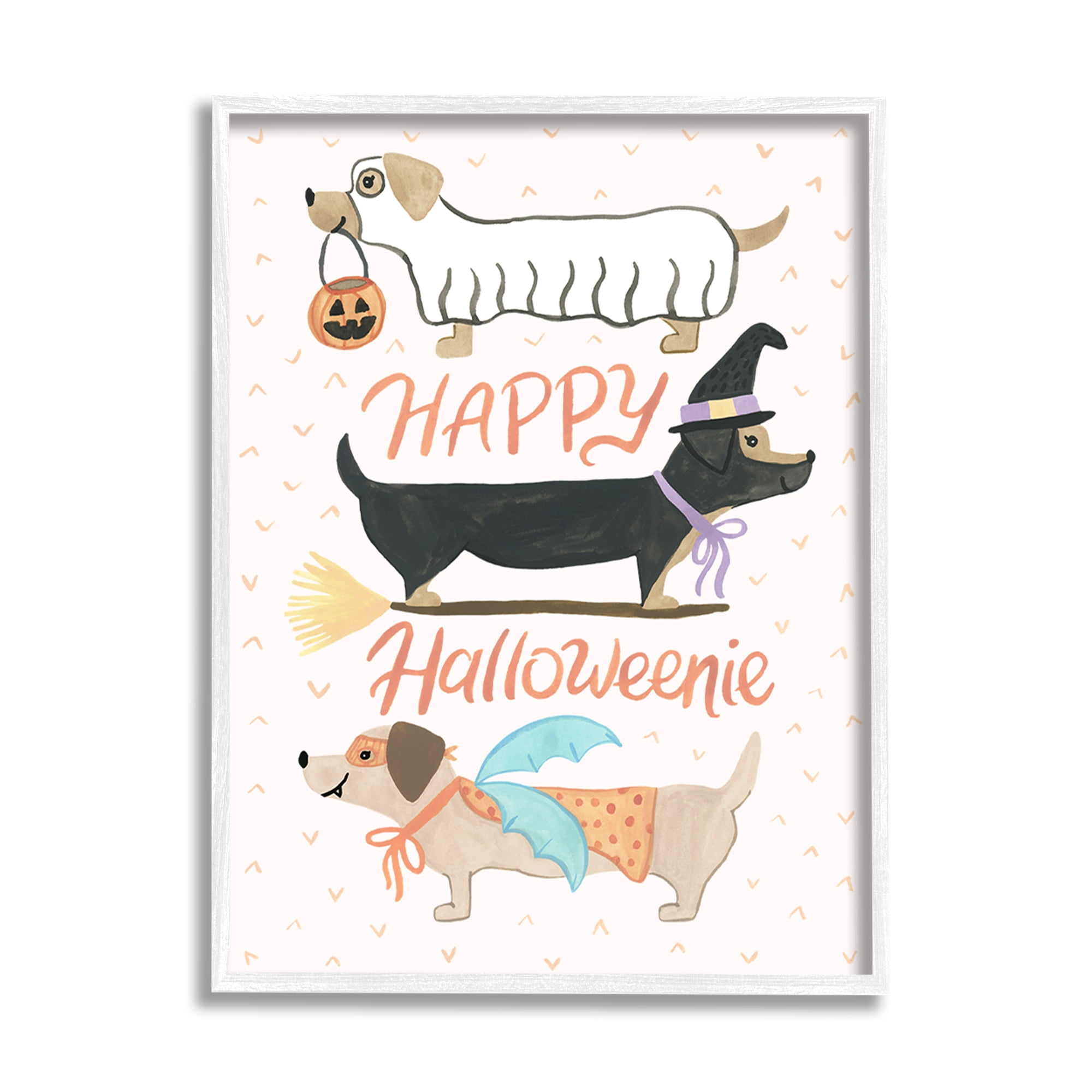Happy Halloweenie Festive Dogs Wearing Cute Costumes Animals & Insects Graphic Art Framed Art Print Wall Art