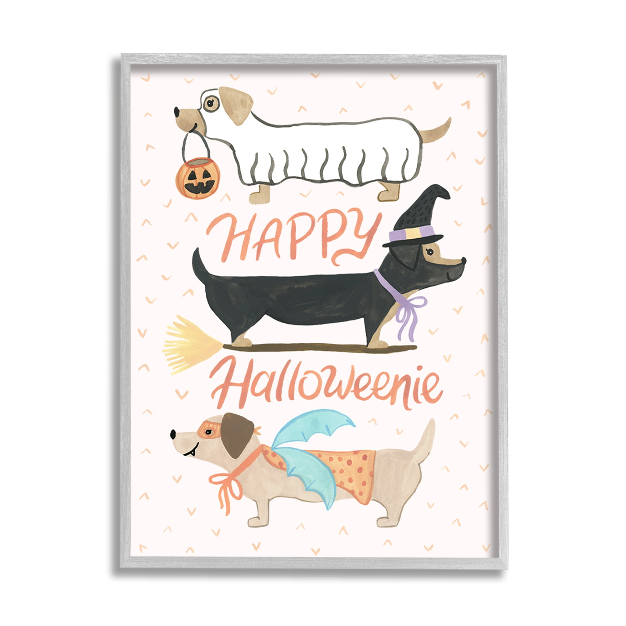 Happy Halloweenie Festive Dogs Wearing Cute Costumes Animals & Insects Graphic Art Framed Art Print Wall Art