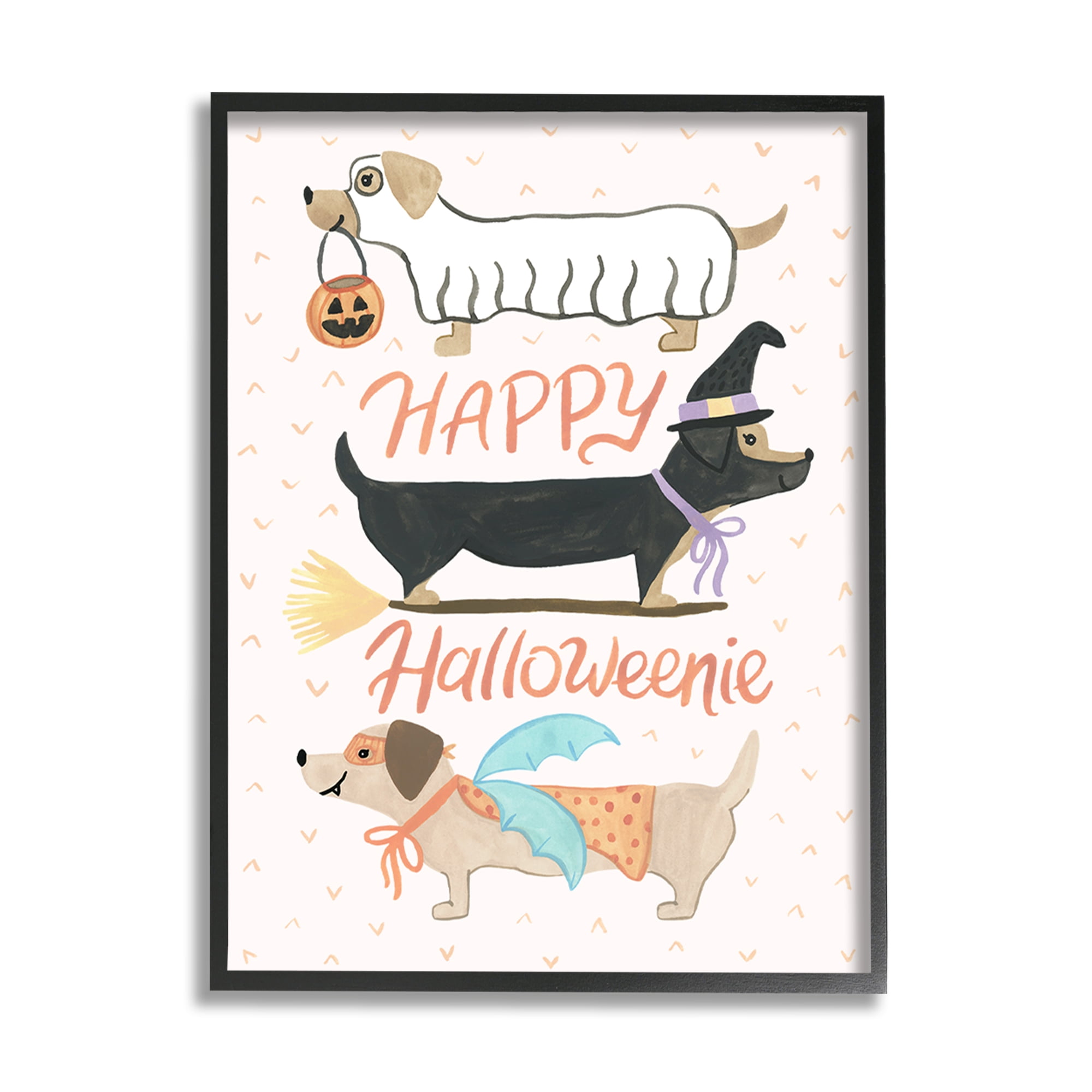 Happy Halloweenie Festive Dogs Wearing Cute Costumes Animals & Insects Graphic Art Framed Art Print Wall Art