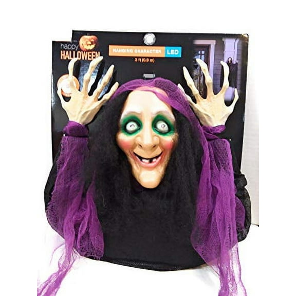Happy Hallowwen Halloween Hanging Witch Character Light Up Eyes 3 feet Tall Scary Decoration