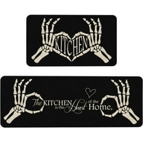 Happy Haloween Kitchen Mat Set of 2,Funny Black Skull Kitchen Rug Holiday Decorative Anti Fatigue Waterproof Stain Resistant Floor Rug Non Slip Cushioned Floor Mat 17x29 and 17x47 in