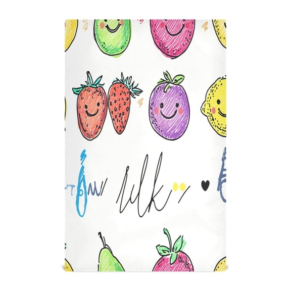 Happy Hand Drawn Fruits Decorative Waffle Towel Kitchen Dishcloth 28x18in Multi-Use Tea Towel