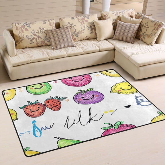 Happy Hand Drawn Fruits Soft Polyester Area Rug 36''x24'', Non Slip, Memory Foam, Water Absorbent