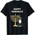 thumbnail image 1 of Happy Hanukcat Cat Hanukkah Chanukah Menorah Dreidel T-Shirt- American fashion hot selling casual retro high quality 100% cotton T-shirt 1 piece, 1 of 7