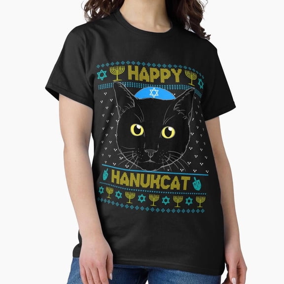 Happy Hanukcat, Funny Hanukkah Sweater Cat Chanukah Jewish Themed - Limited Edition G28734 Unisex T-Shirt, Up to Size 5XL