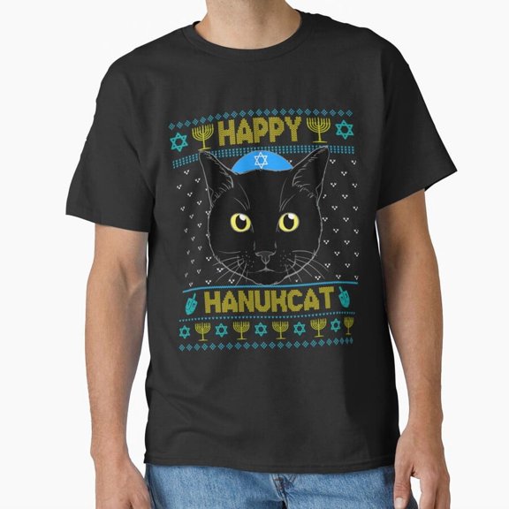 Happy Hanukcat, Funny Hanukkah Sweater Cat Chanukah Jewish Themed - Trending Now G30244 Unisex T-Shirt, Up to Size 5XL