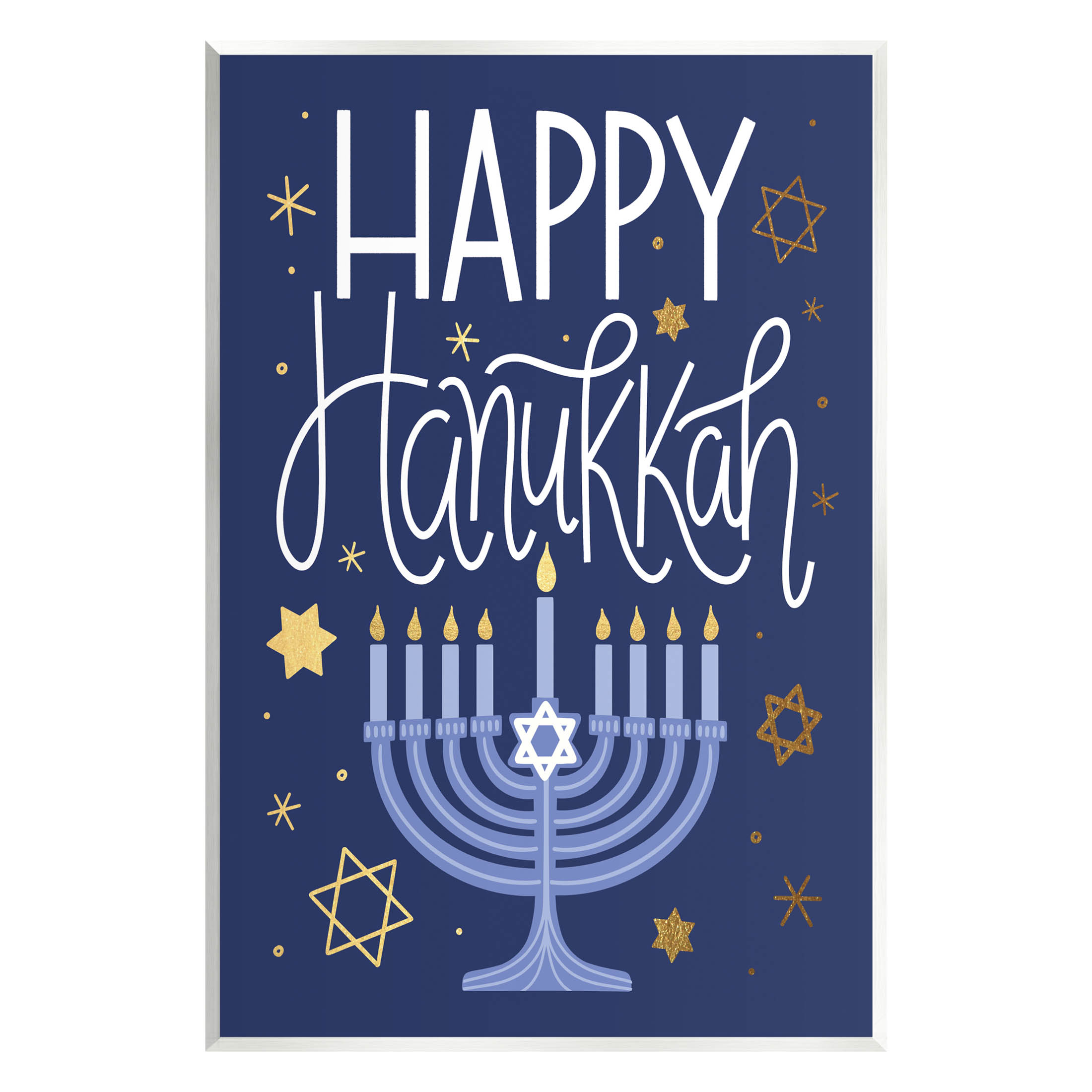 Happy Hanukkah Blue Menorah Pattern Holiday Graphic Art Unframed Art Print Wall Art