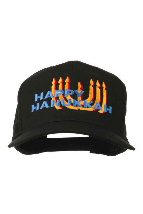 Happy Hanukkah Candles Embroidered Cap - Black OSFM