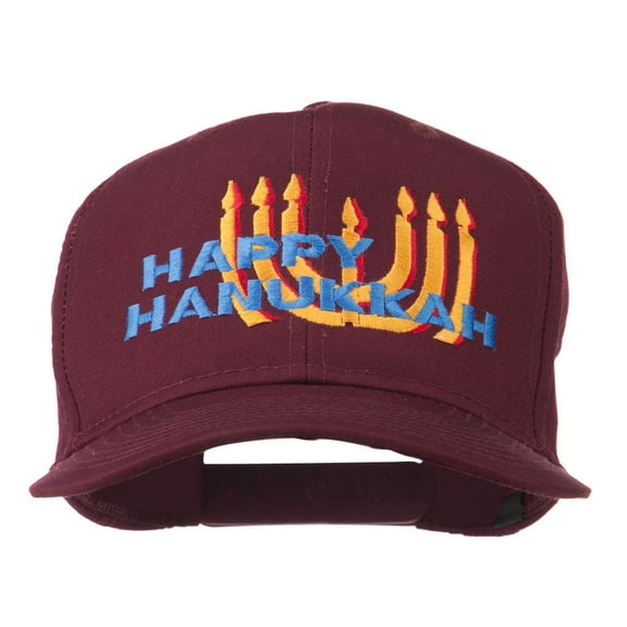 Happy Hanukkah Candles Embroidered Cap - Maroon OSFM