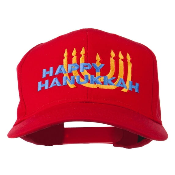 Happy Hanukkah Candles Embroidered Cap - Red OSFM