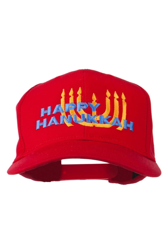 Happy Hanukkah Candles Embroidered Cap - Red OSFM