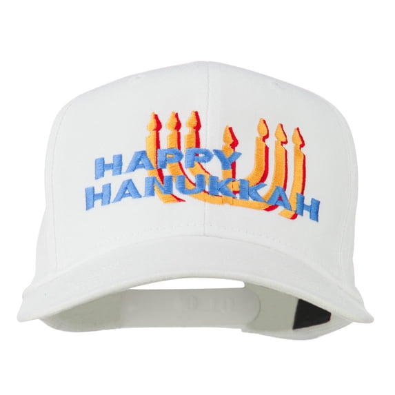 Happy Hanukkah Candles Embroidered Cap - White OSFM