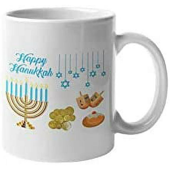 Happy Hanukkah Coffee Mug Cute Religious Holiday Motivation Inspiration 11-ounce White Ceramic Cup CMP00116