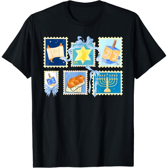 Happy Hanukkah Coquette Bow Stamp Men Women Boys Girls T-Shirt- American fashion hot selling casual retro high quality 100% cotton T-shirt 1 piece