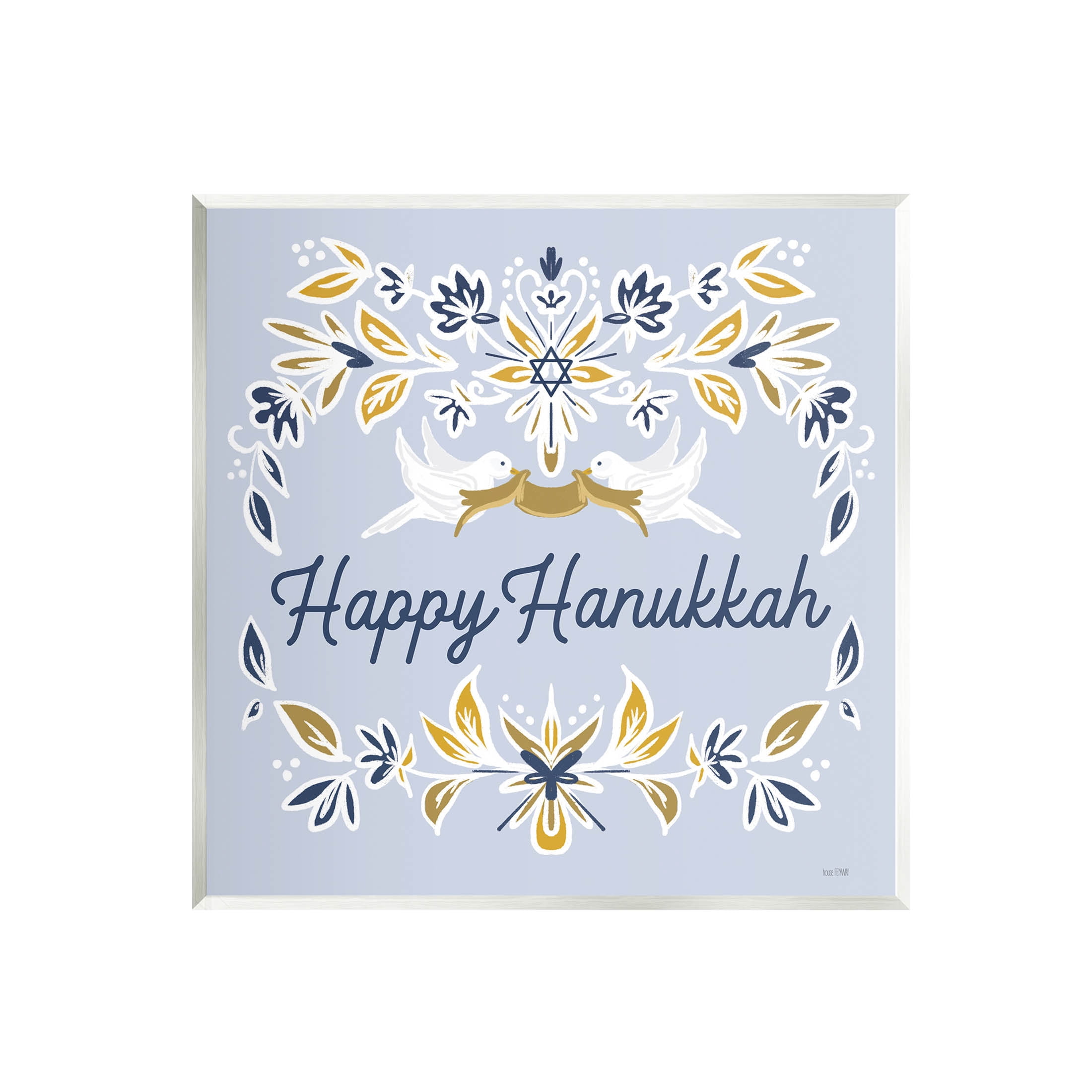 Happy Hanukkah Floral Doves Banner Holiday Graphic Art Unframed Art Print Wall Art