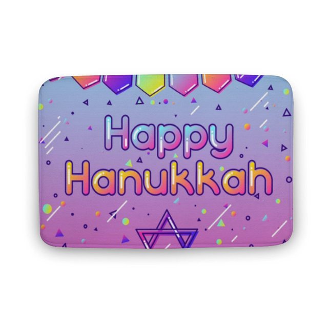 Happy Hanukkah Greeting Card with Holiday Objects Bathroom Rugs Bath