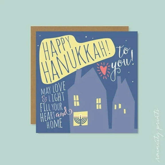 Happy Hanukkah Greeting Card  Joyful Design with Heartfelt Wishes  Blank Inside, Envelope Included  Perfect for Sharing Love and Light During the Festival of Lights
