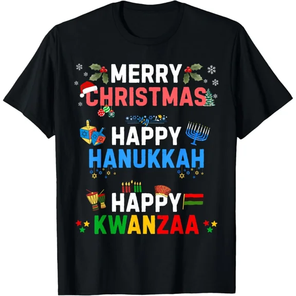Happy Hanukkah Happy Kwanzaa Happy Holidays Seasonal Heritage Graphic Unisex T-Shirt, S-5XL