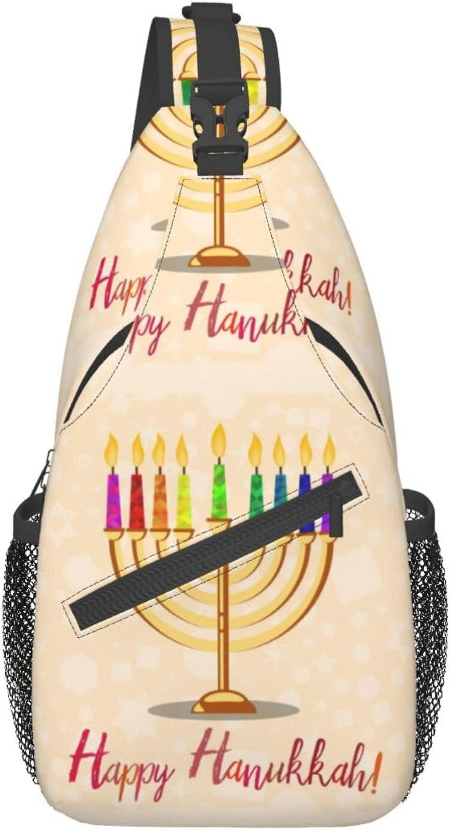 Happy Hanukkah Jewish Chanukah Holiday Sling Bag Crossbody Hiking Travel Chest Bags Backpack Shoulder Daypack for Women Men