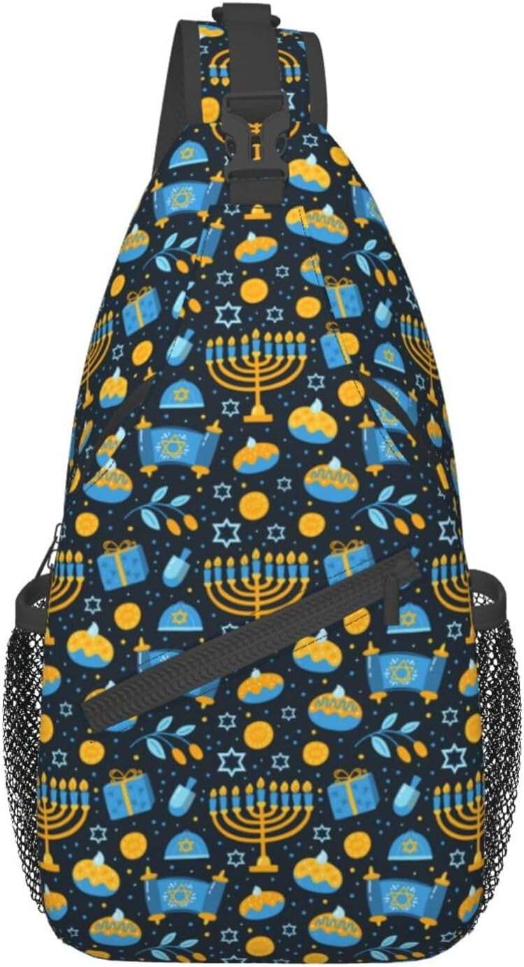 Happy Hanukkah Jewish Chanukah Holiday Sling Bag Crossbody Hiking Travel Chest Bags Backpack Shoulder Daypack for Women Men