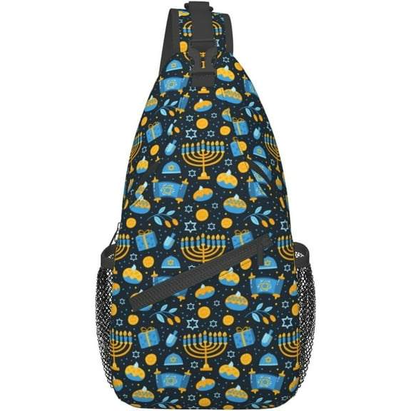 Happy Hanukkah Jewish Chanukah Holiday Sling Bag Crossbody Hiking Travel Chest Bags Backpack Shoulder Daypack for Women Men