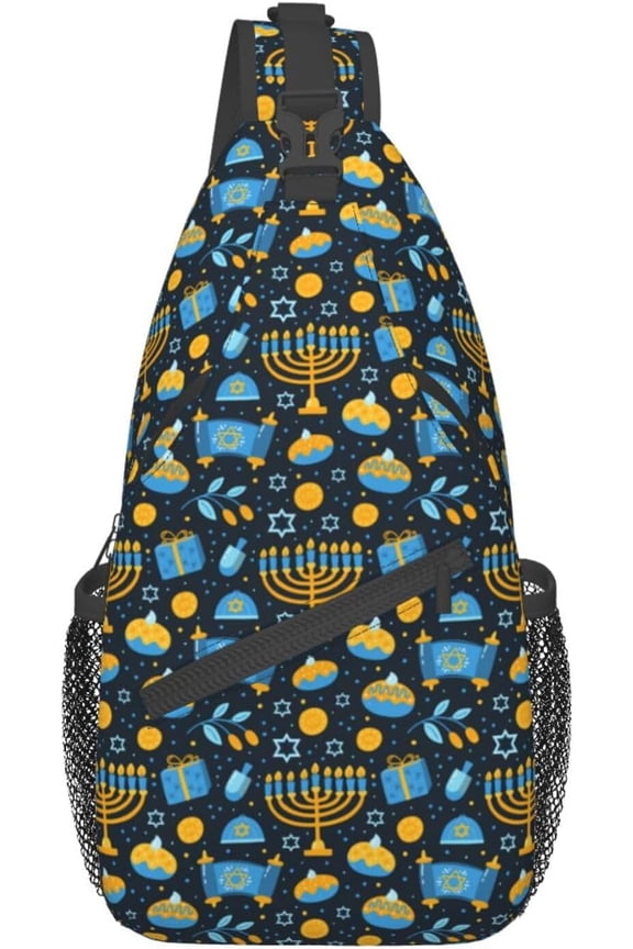 Happy Hanukkah Jewish Chanukah Holiday Sling Bag Crossbody Hiking Travel Chest Bags Backpack Shoulder Daypack for Women Men